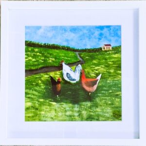 Framed Chickens Playing