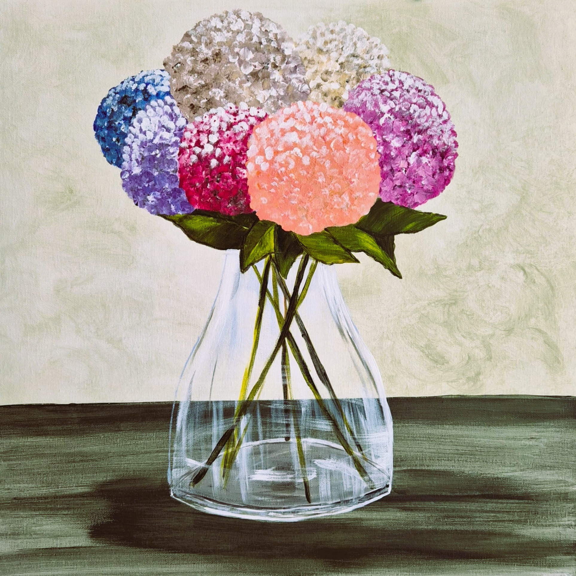 Hydrangeas in a Clear Vase