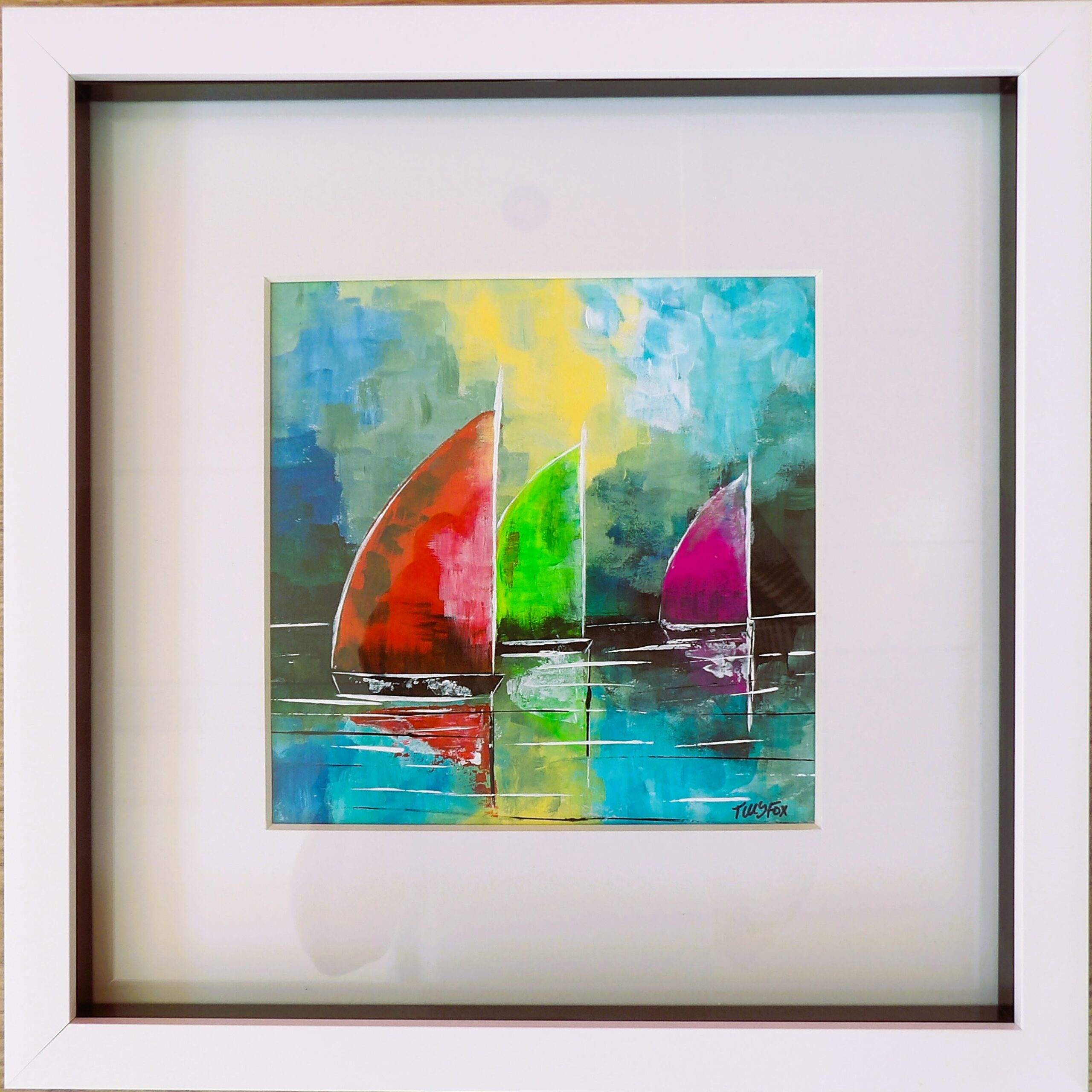 Original acrylic presented within a 28 x 28 cm white frame