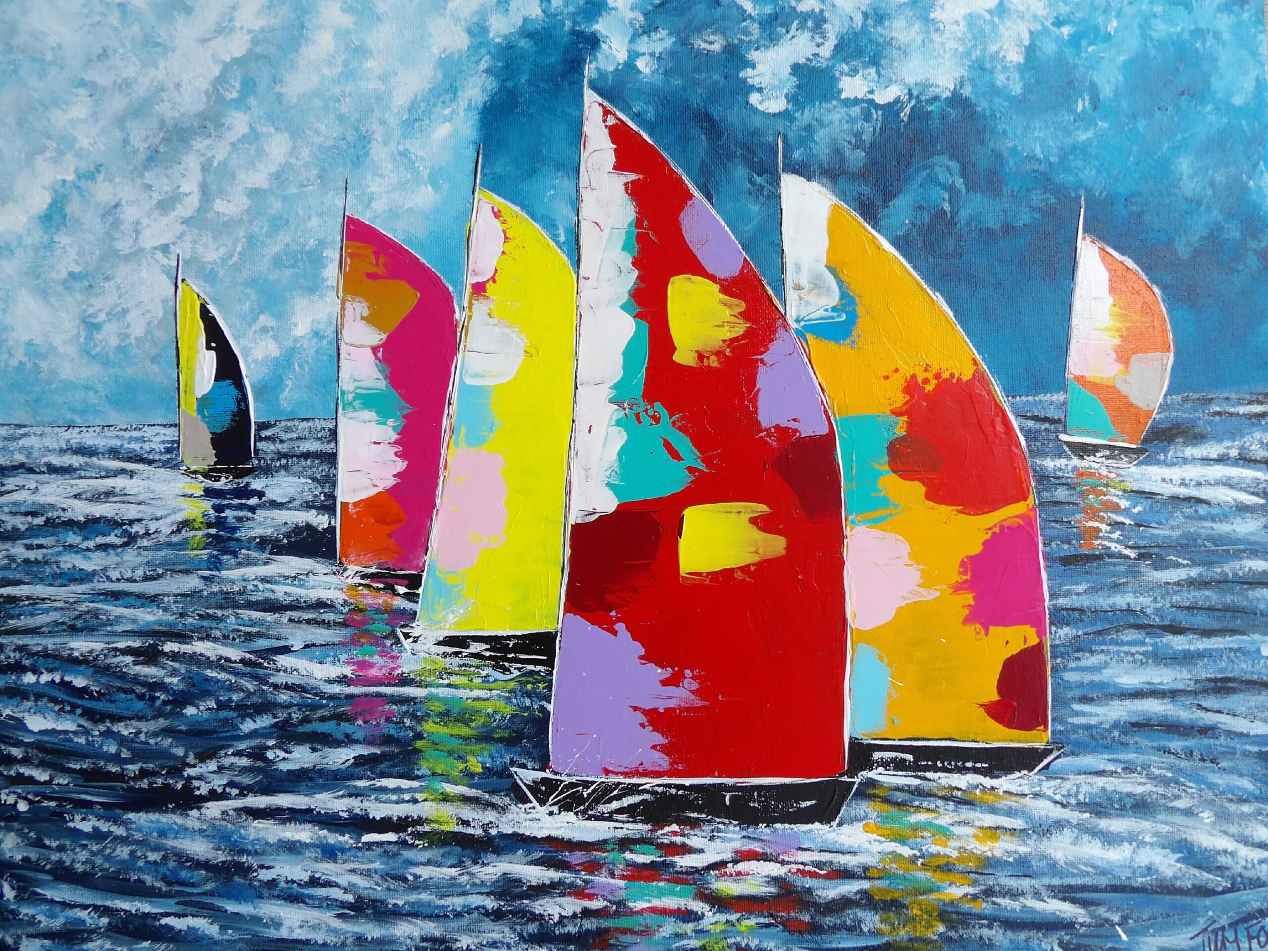 Sailboats 40 x 50 cm Original Acrylic