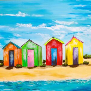 60 x 45 cm canvas original acrylic beach hut