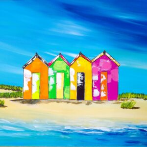 Original acrylic on 40 x 50cm canvas beach huts