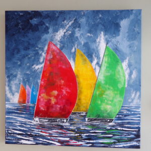 Large boats on 50x 50 cm canvas
