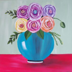 Flowers in a blue vase on 40 x 40cm