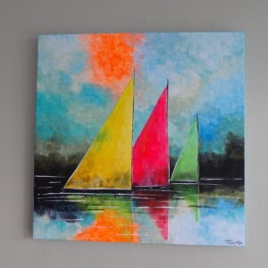 Three boats on 40 x 40 canvas