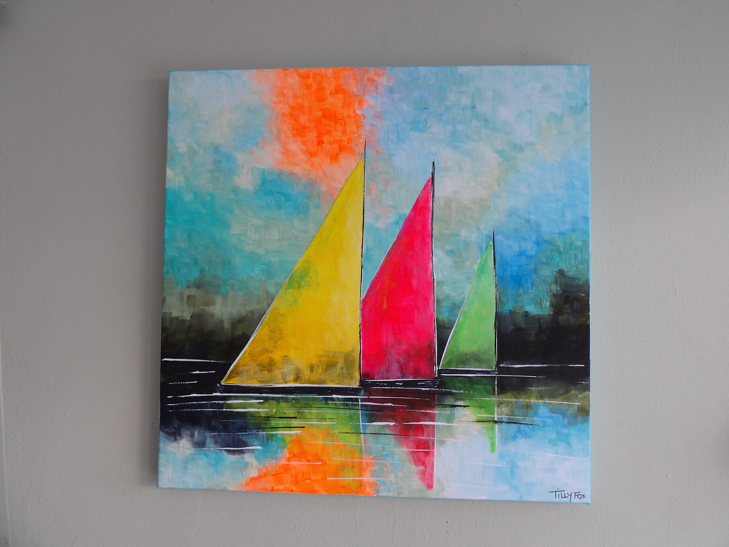 Three boats on 40 x 40 canvas