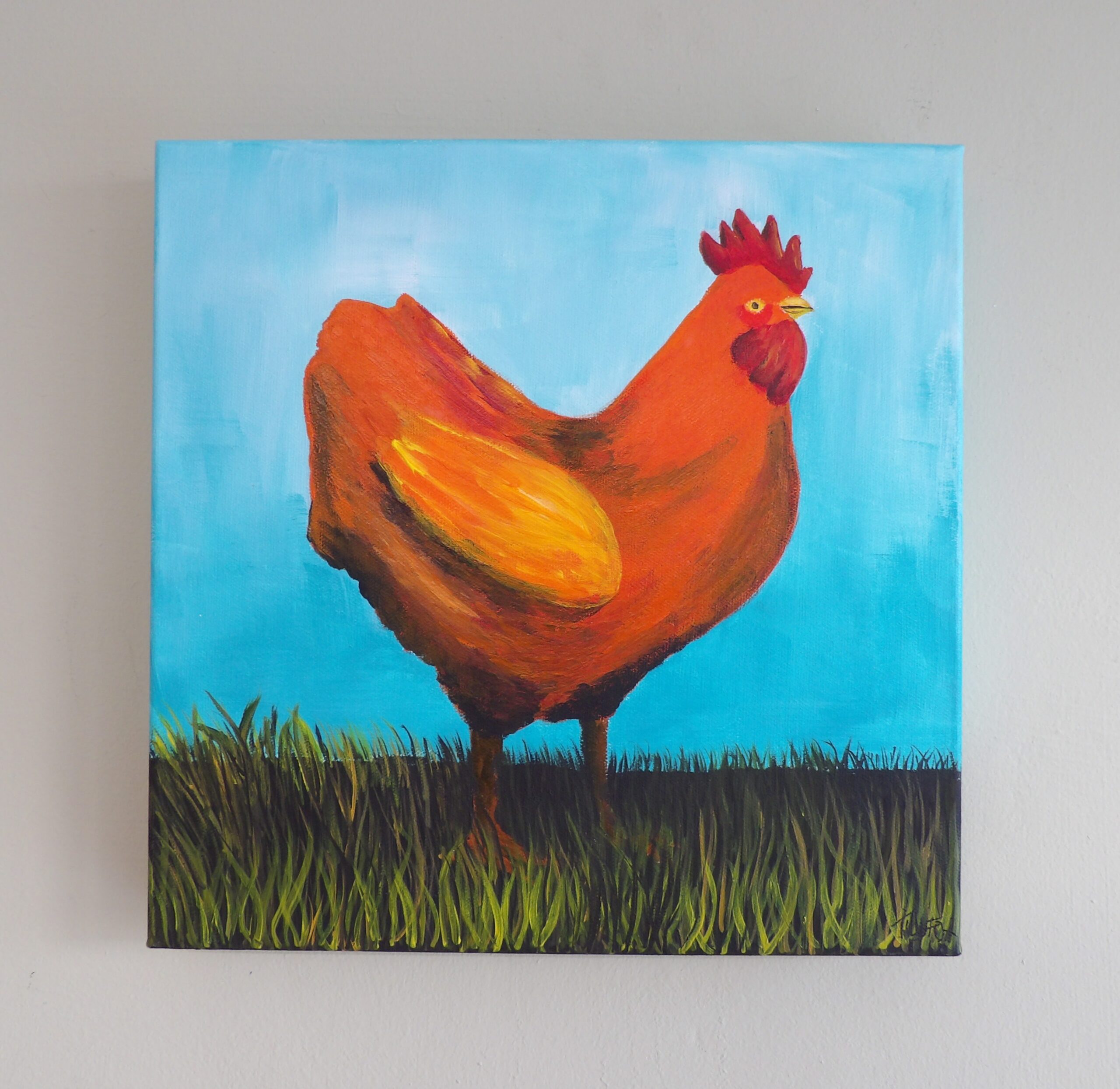 Chicken on a deep edge 30 x 30cm canvas