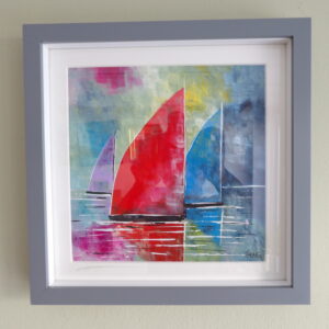 Boats in a 28 x 28cm grey frame