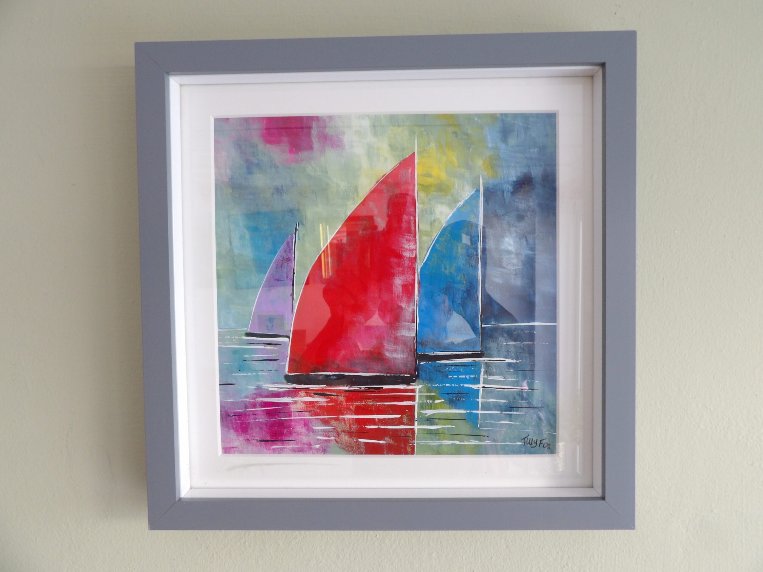 Boats in a 28 x 28cm grey frame