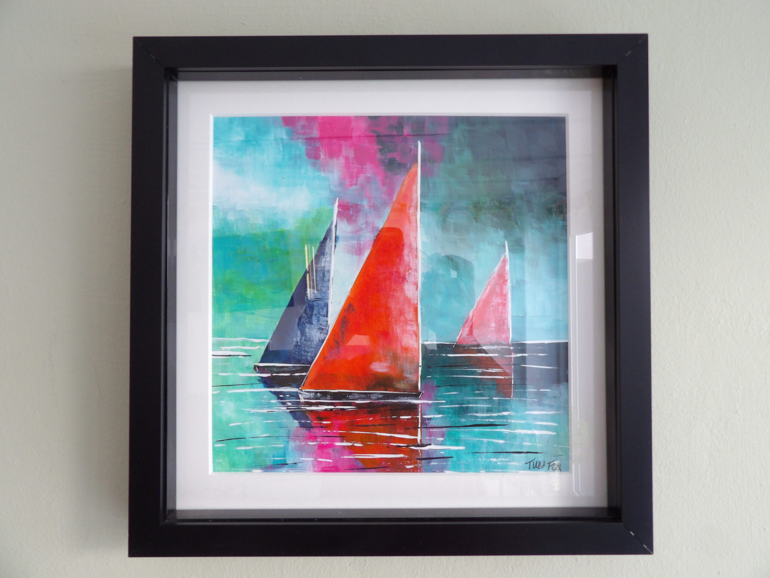 Boats in a 28 x 28cm black frame