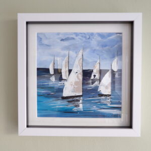 White boats in a 28 x 28cm white frame