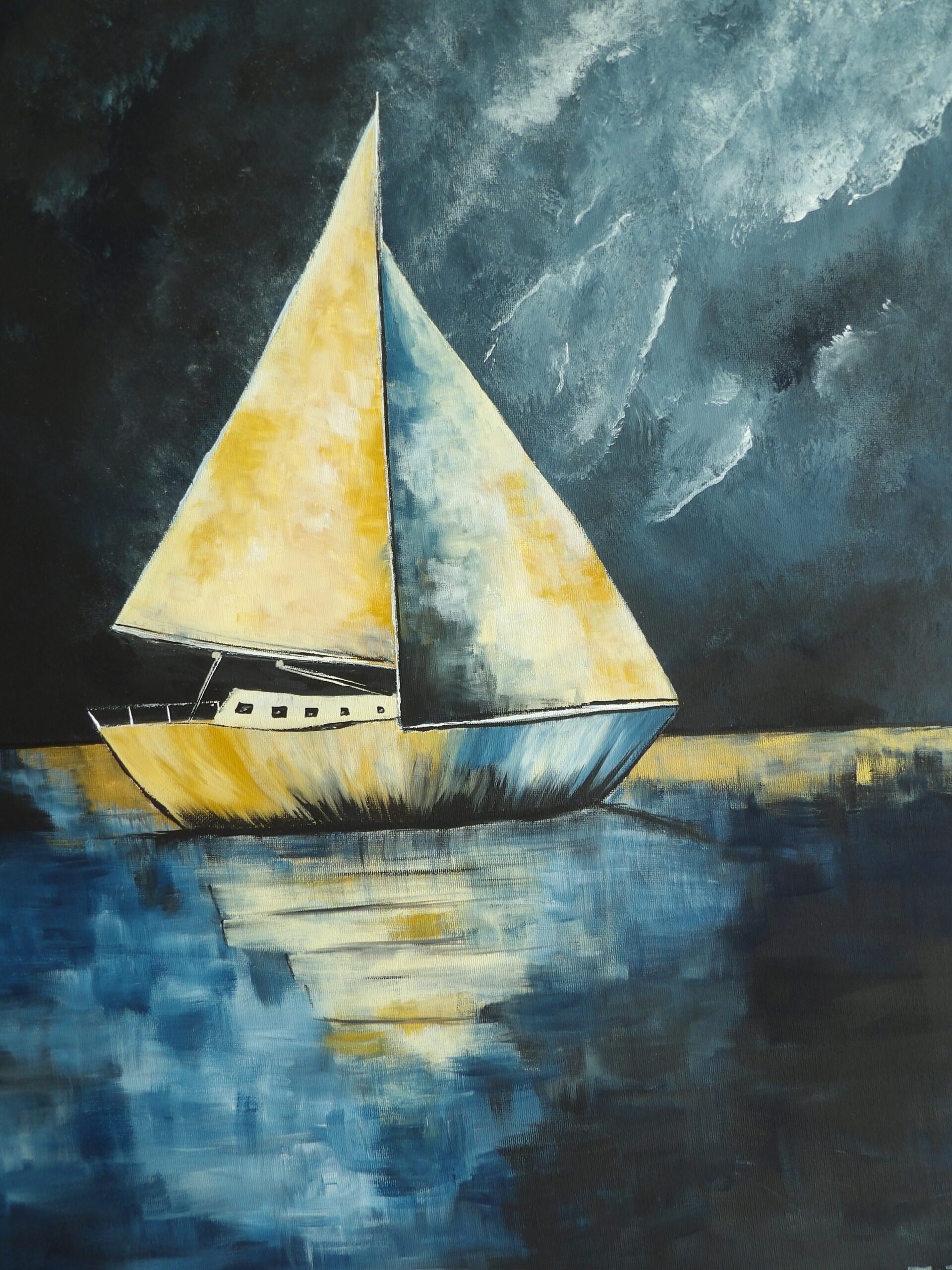 The Cream and Gold Boat on 50 x 60cm canvas - Image 2
