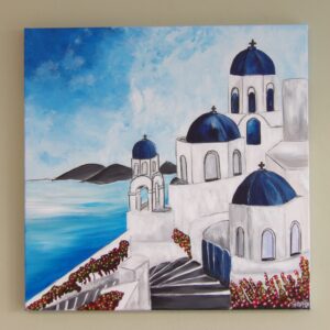 The white buildings in a 40 x 40cm canvas