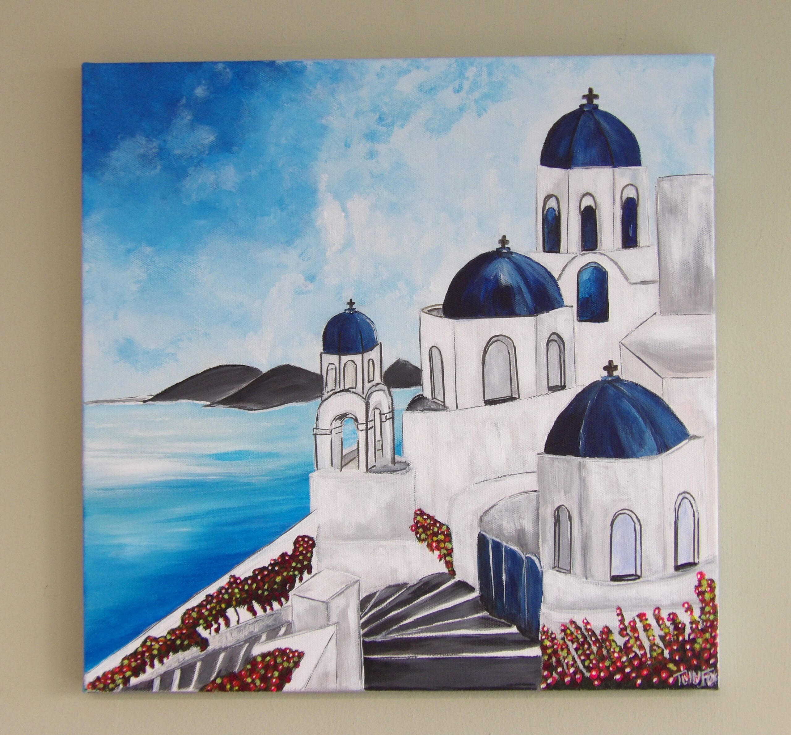 The white buildings in a 40 x 40cm canvas