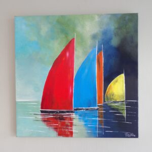 Sailboats on 40 x 40 cm canvas