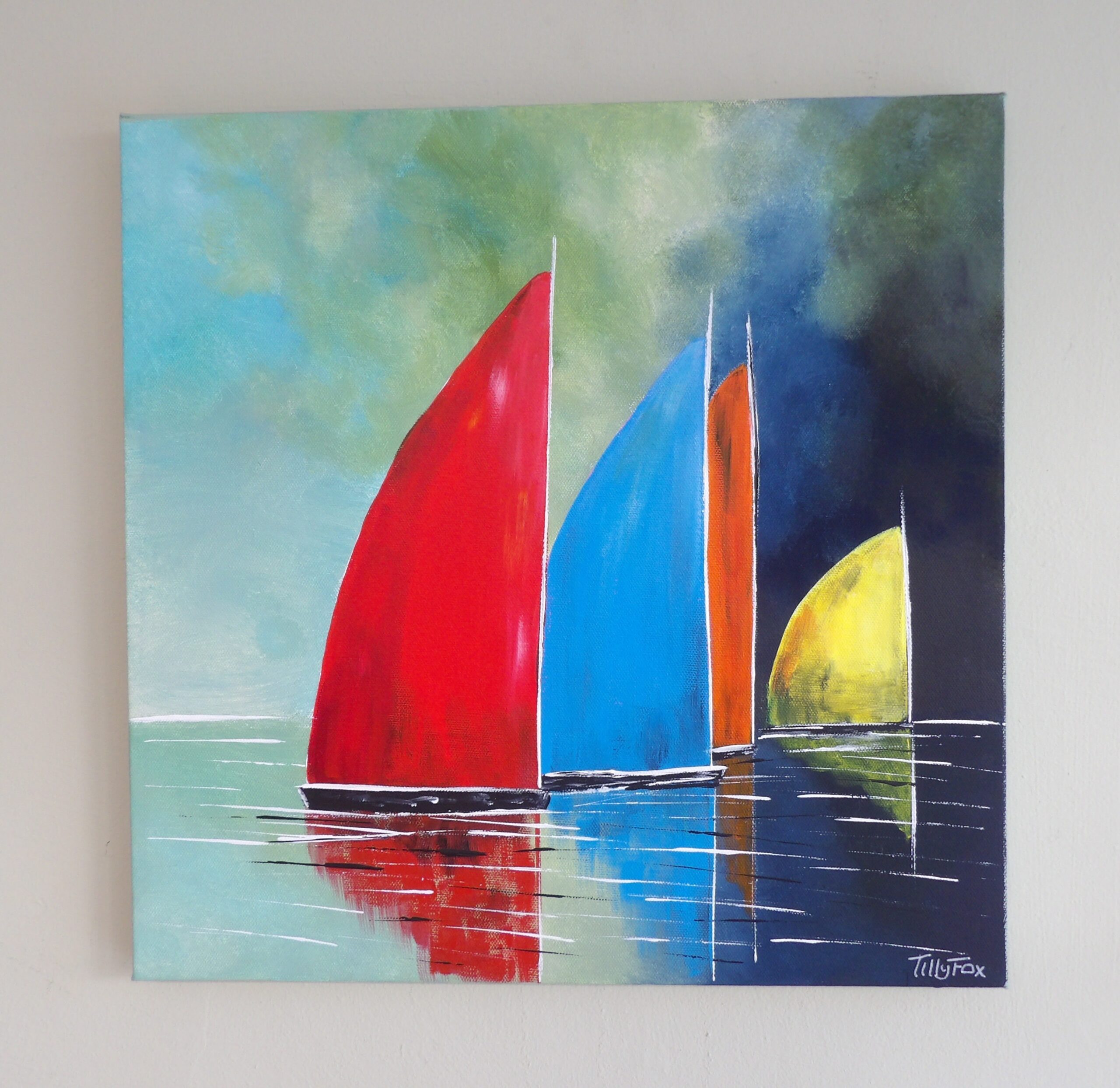 Sailboats on 40 x 40 cm canvas