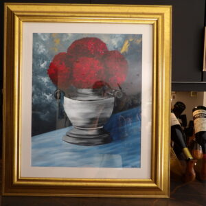 Original Grey Vase in a Distressed Gold Frame 71 x 81cm