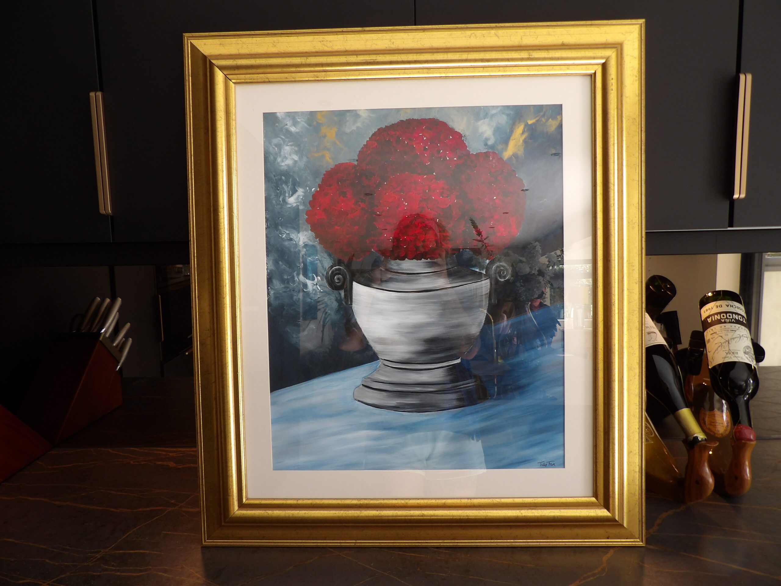 Original Grey Vase in a Distressed Gold Frame 71 x 81cm - Image 2