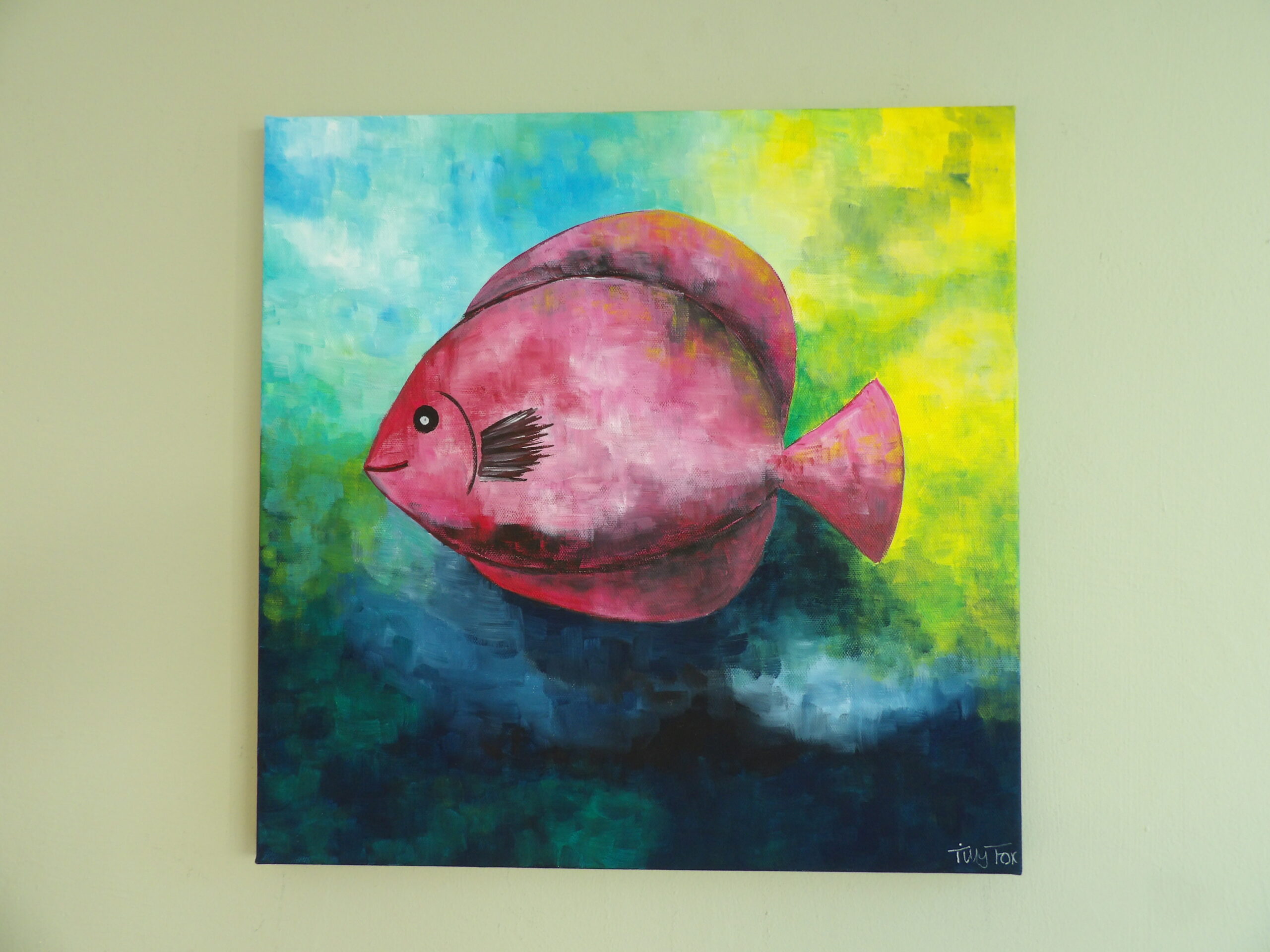 The Pink Fish original on 40 x 40 canvas
