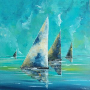 The blue boats original on 40x 40cm canvas