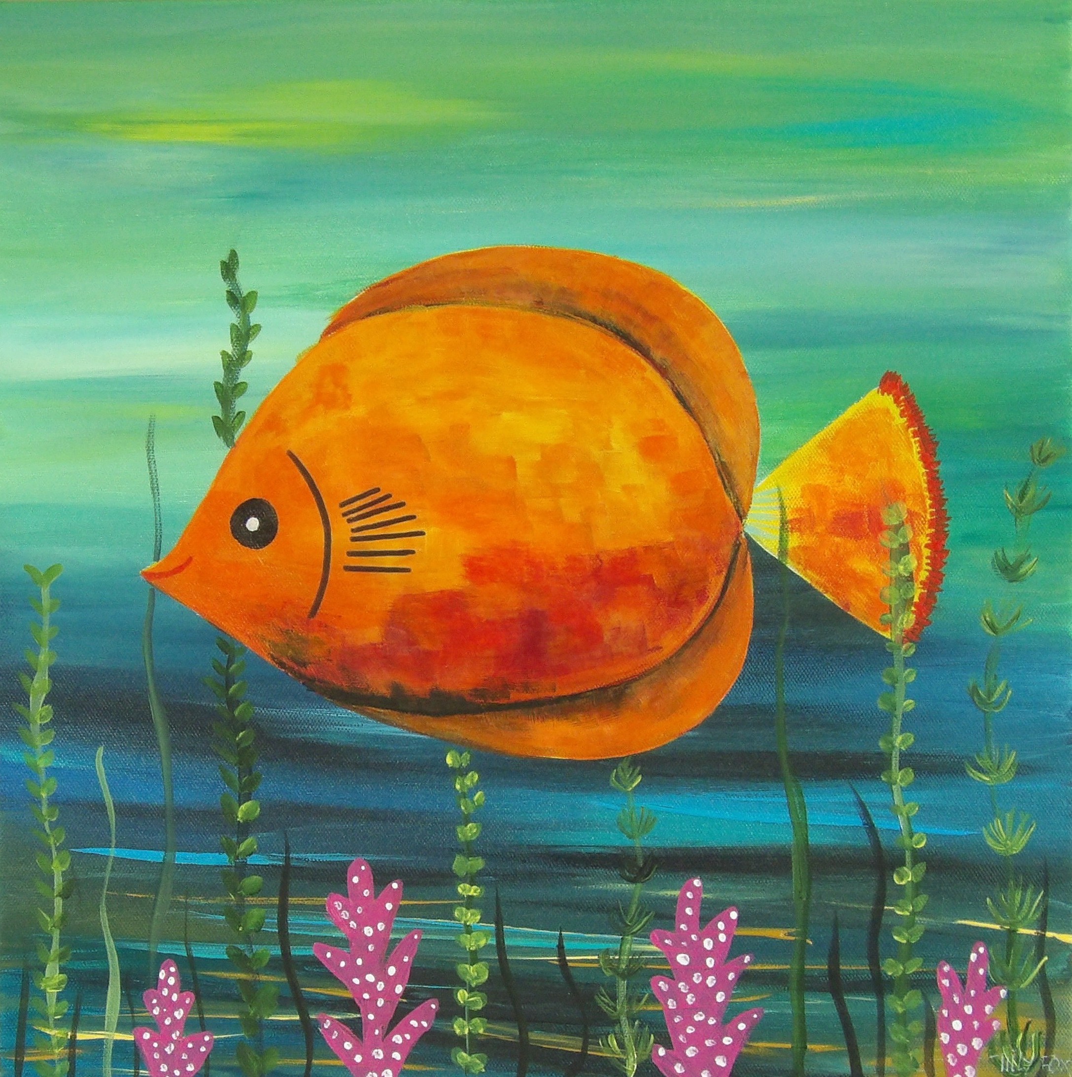 Orange Fish on 40 x 40 cm canvas